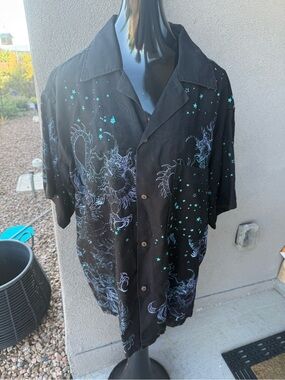 Blue Rose Madrid NM Handmade Dragon Star Print Camp Shirt SZ L Block Printed Men